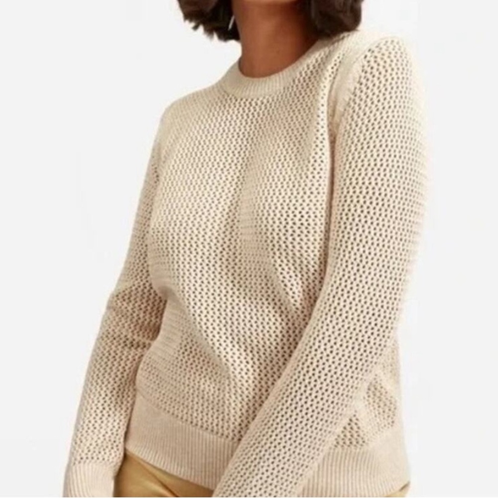Everlane Cotton Sweater XS Beige Neutral Lightweight Pullover Open Knit